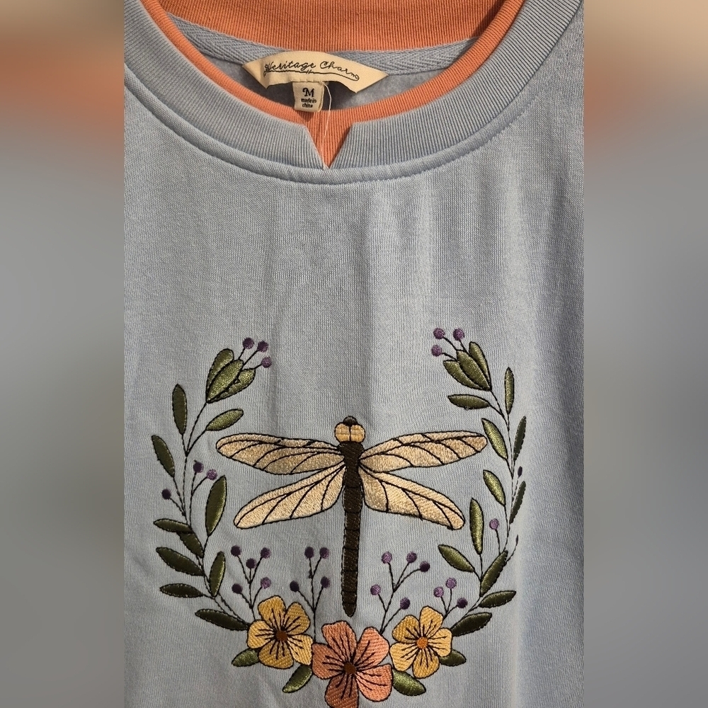 Heritage Light Blue Dragonfly Floral Sweater - Picture 3 of 4